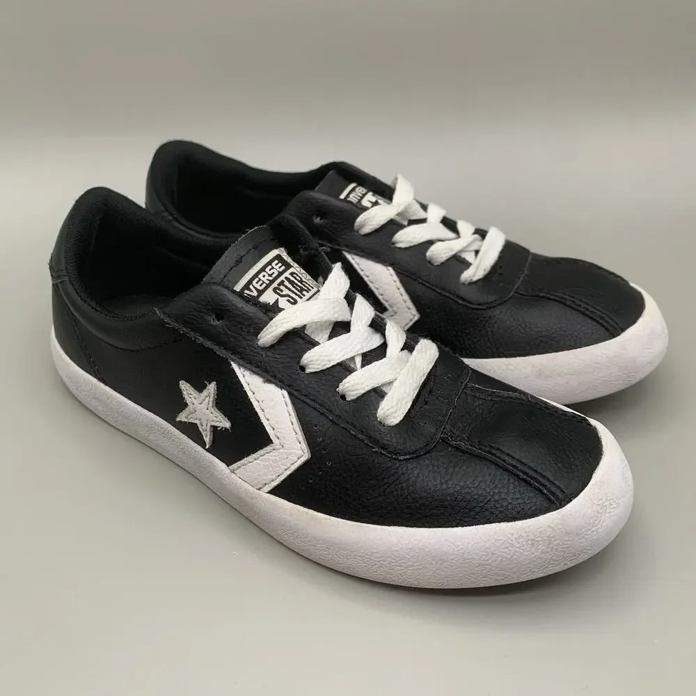 Converse Breakpoint Ox Black Leather Sneakers Kids Size 2 White Star 658206C
